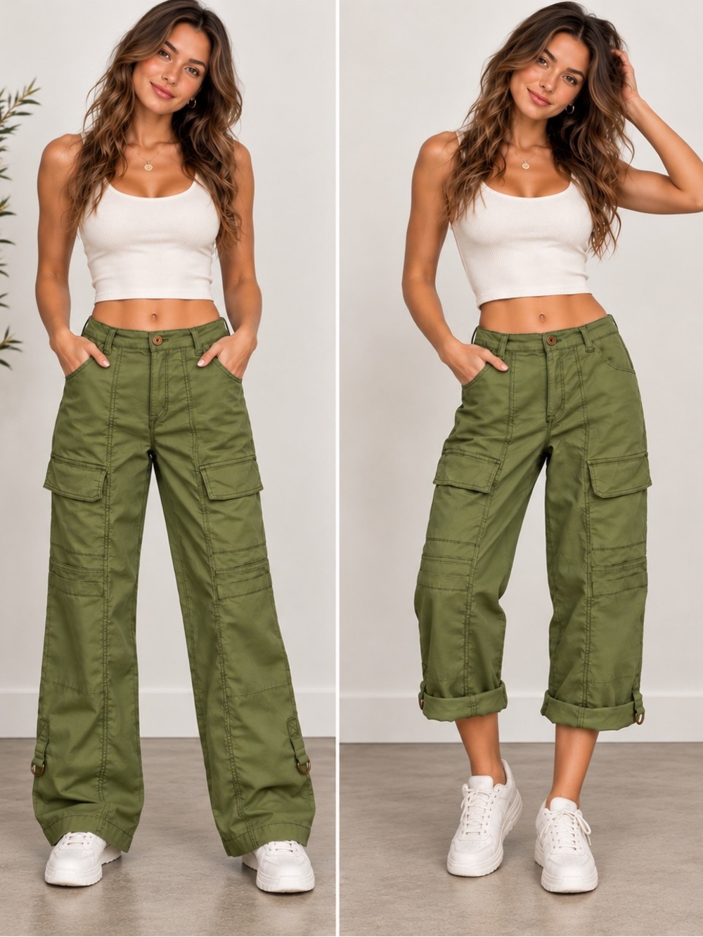 Kensie Jeans Olive Green Cargo Utility Pants 8/29 Convertible Cuff